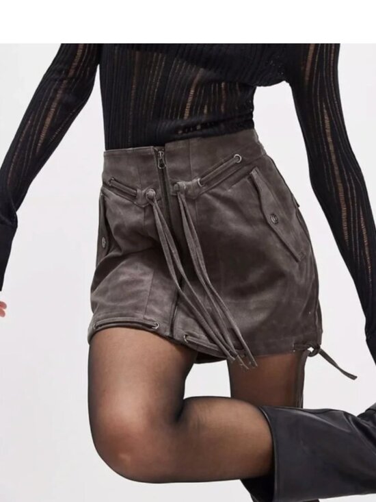 Free People Dresses & Skirts - Free People We The Free Sierra Gray Faux Suede Lace Up Mini Skirt 8 Y2K Grunge